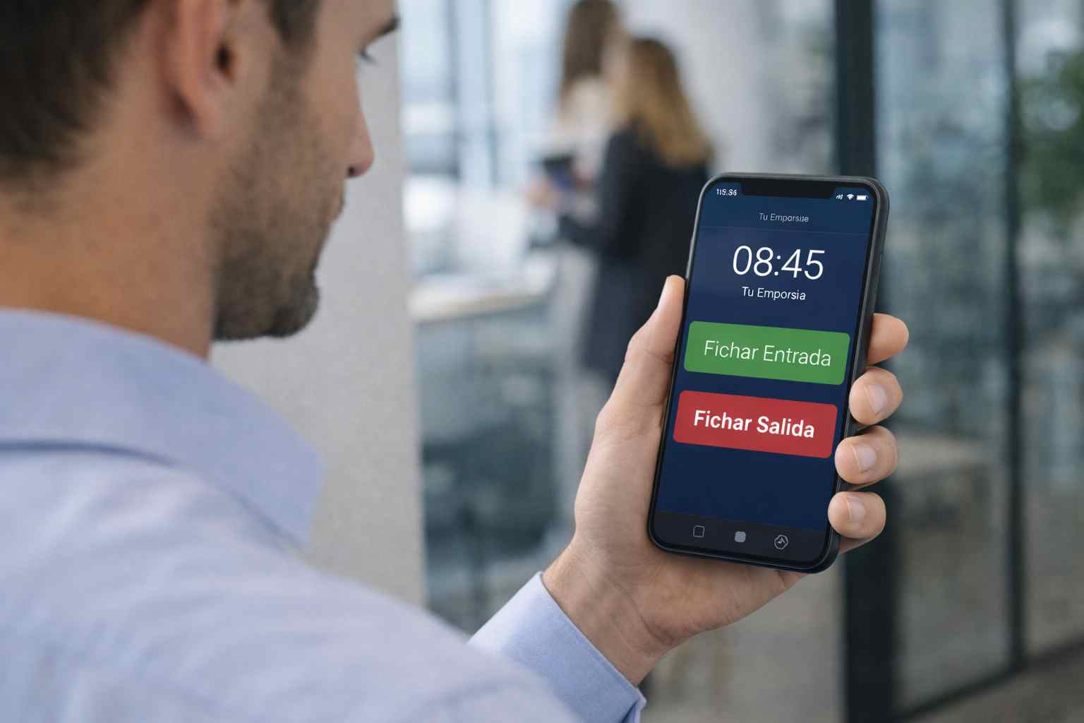 Empleado fichando con el móvil